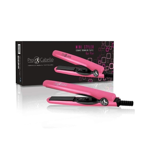 ProCabello Mini Flat Iron 0.5″ Ceramic Tourmaline Plates Hair Straightener Pink - Picture 3 of 4